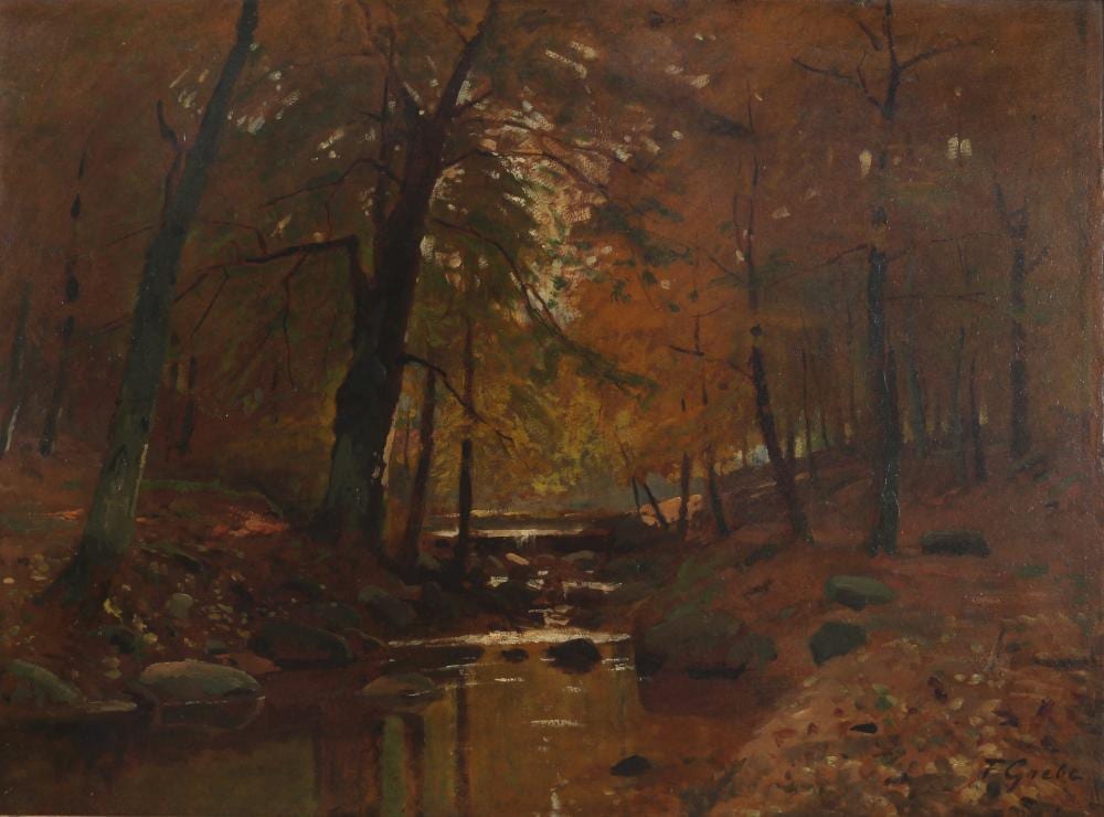 Fritz Grebe comparable auction result: fritz grebe 1850 1925 forest glade with stream course waldlandschaft mit bachlauf