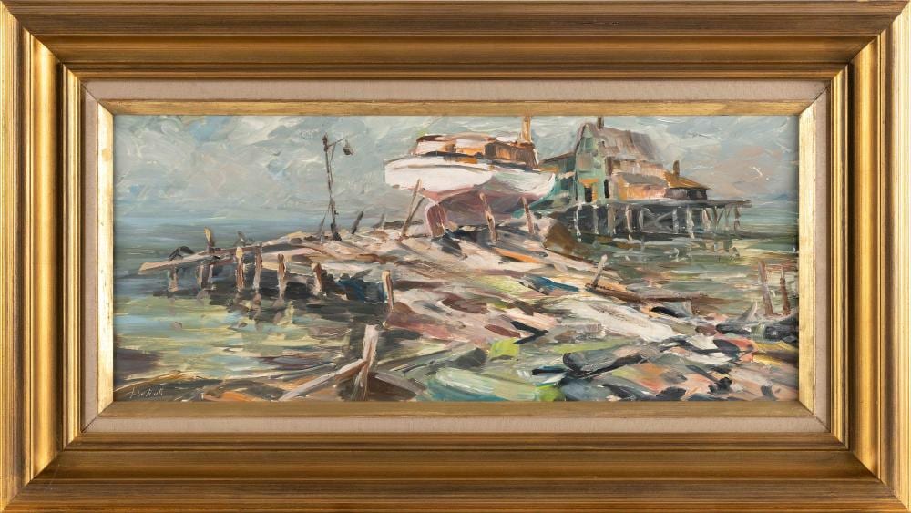 John Chetcuti comparable auction result: john chetcuti massachusetts 1900 1976 maine oil on masonite 12 x 48 framed 20 25 x 36 25