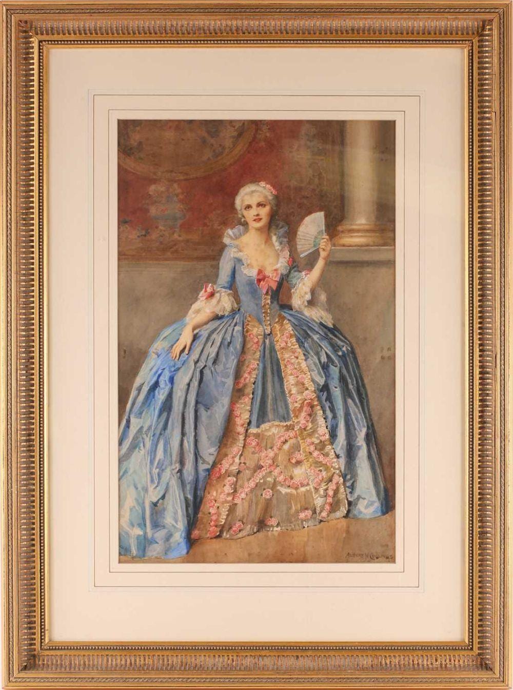 Albert Henry Collings comparable auction result: albert henry collings 1868 1947 a full length portrait of a lady watercolour signed to lower right corner 59 cm x 37 cm framed and glazed