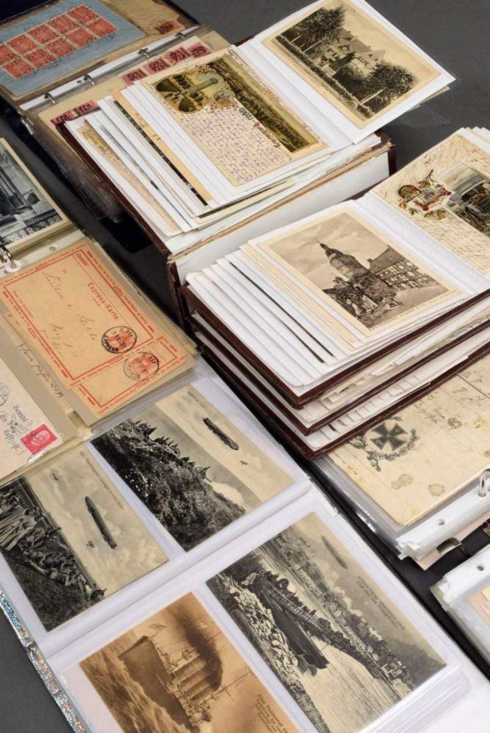 5 Various albums of old postcards, letters and envelopes: Views, historical personalities, propaganda WW I./II., field post etc., partly with stamps and postmarks, written and blank, mostly addressed to Fam. Victor Klamroth in Gernrode (Harz) and Fa sold by Kendzia, lot 21 — auction record photograph