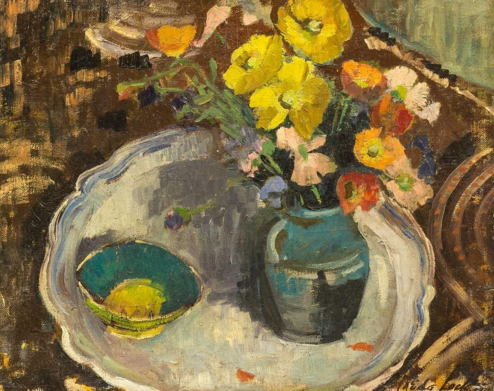 Freida Lock comparable auction result: freida lock sa 1902 1962 oil still life flowers in a vase signed dated 52 40 x 48