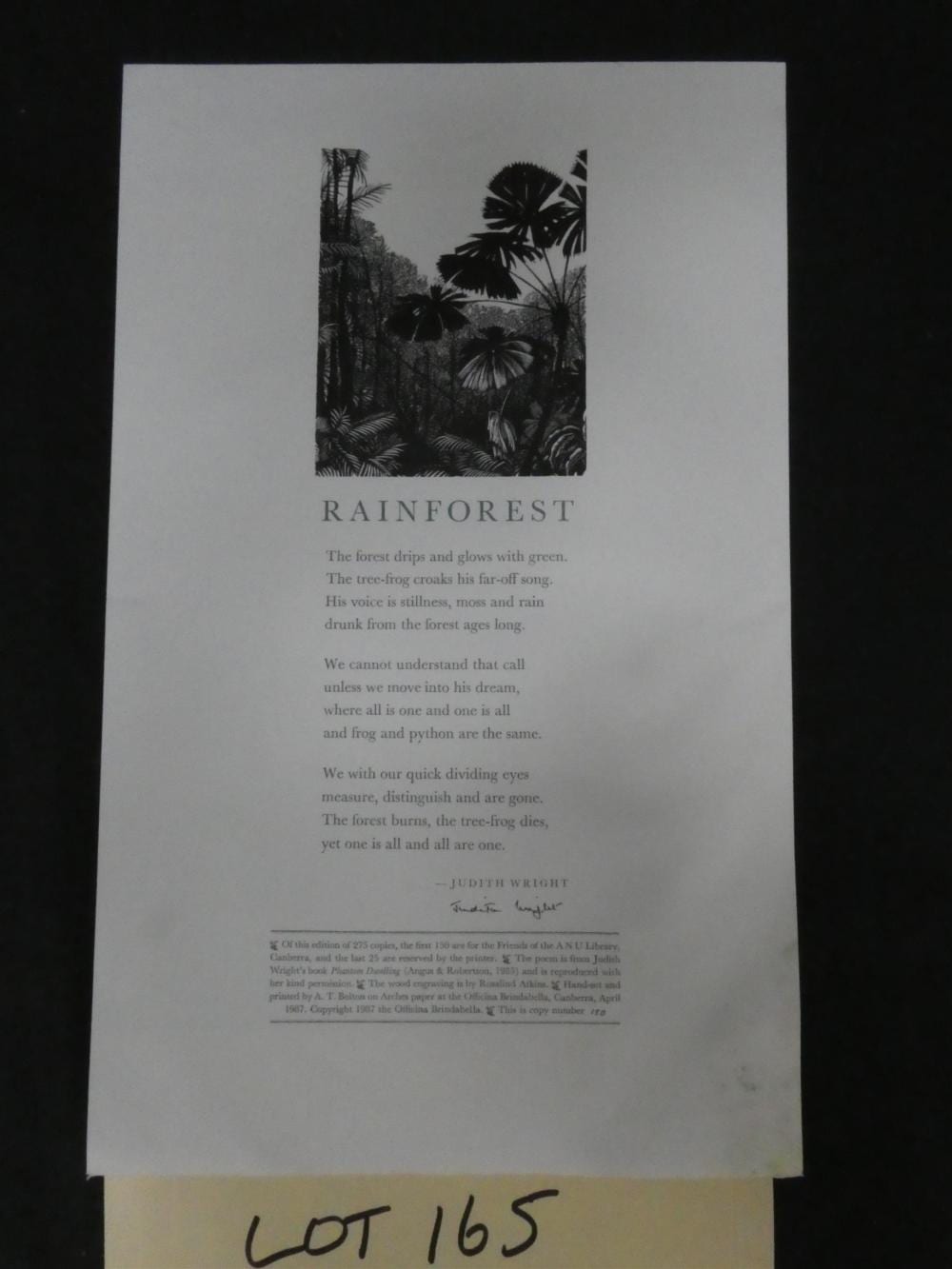 Judith Wright comparable auction result: judith wright signed limited edition