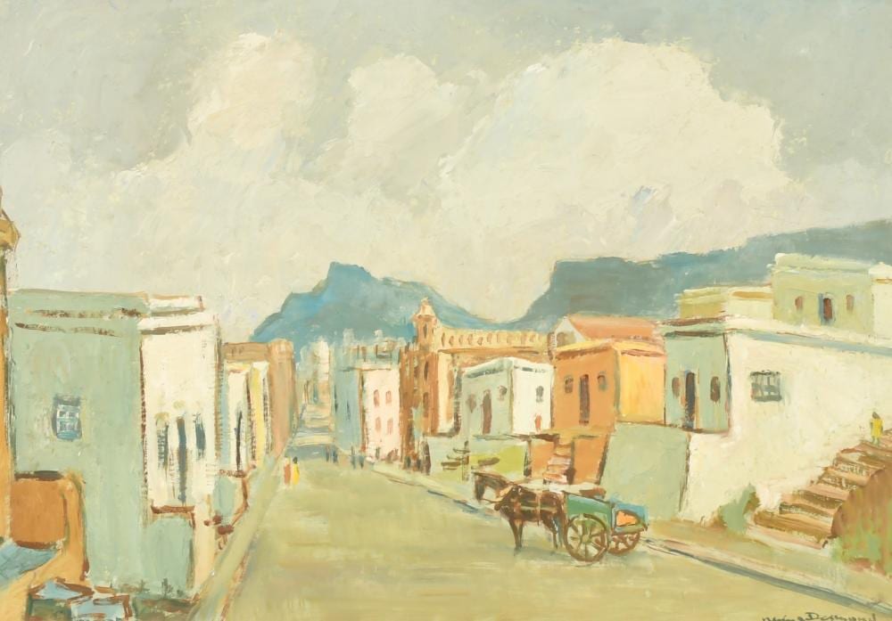 Nerine Desmond comparable auction result: nerine desmond 1908 1993 south african a street scene with a horse and cart oil on board signed 14 x 20