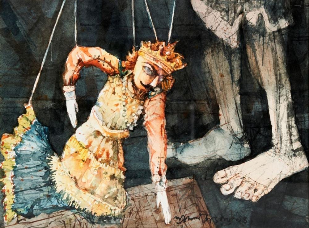 Ray Shyamal Datta comparable auction result: shyamal dutta ray 1934 2005 untitled the puppet ink and watercolor on p