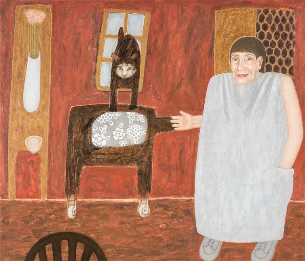 Helene Grove comparable auction result: helene grove 1946 self portrait cat oil on canvas 117 x 138 cm frame 132 x 152 x 5 cm signed lower right archibald entry