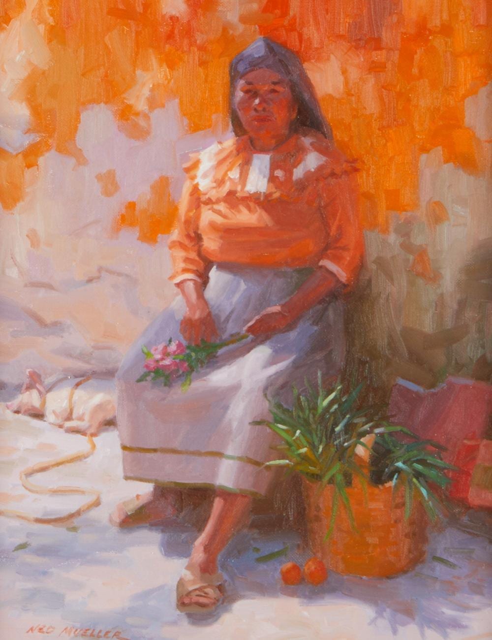 Ned Mueller comparable auction result: ned mueller oaxaca woman with pig oil on linen