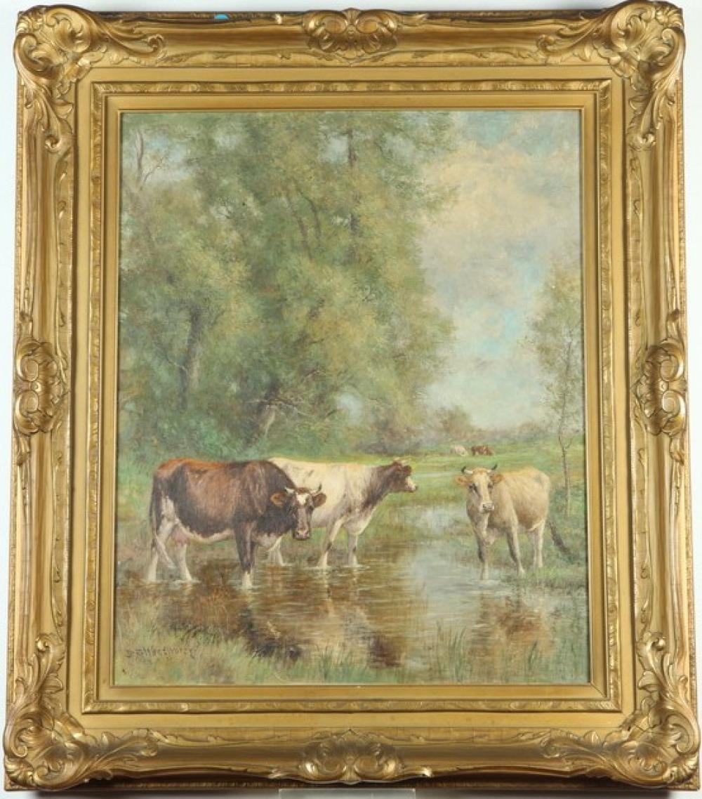 Daniel F. Wentworth comparable auction result: daniel f wentworth american 1850 1934 watering hole circa 1890 oil on canvas signed lower left hand corner framed