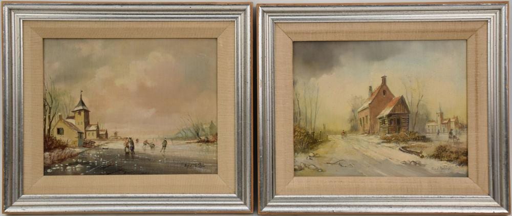 Petrus van der Velden comparable auction result: petrus van der velden dutch b 1837 1913 oil on board of two dutch village scenes in winter known for small paintings of dutch village life painting size 10 h x 12 w inches