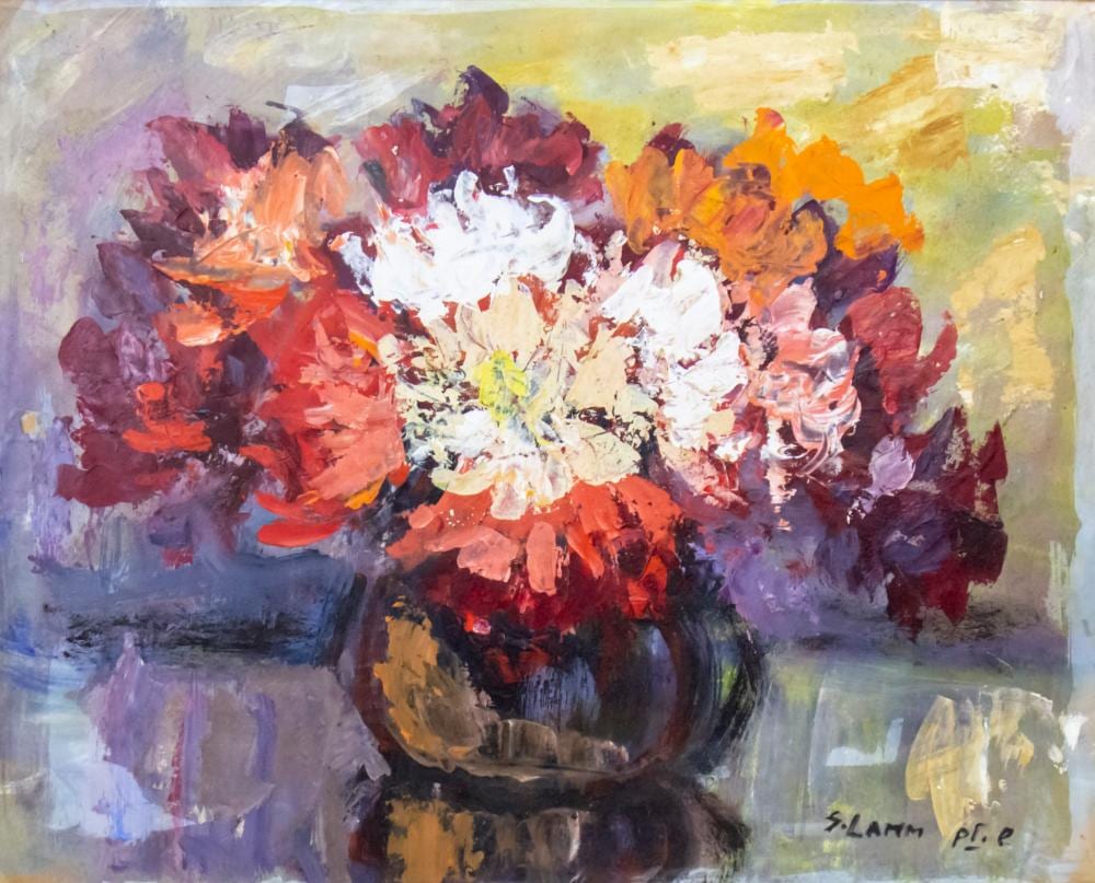 Shmuel Lamm comparable auction result: shmuel lamm 1905 1994 flowers oil on cardboard