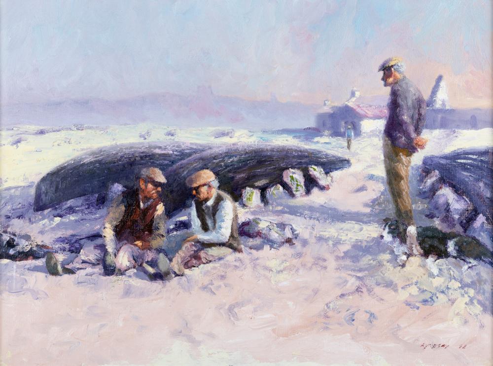 Roy Lyndsay comparable auction result: roy lyndsay b 1945 on the beach inisheer oil on canvas 48 x 63cm 19 x 24 signed and dated 19 88 inscribed with title verso