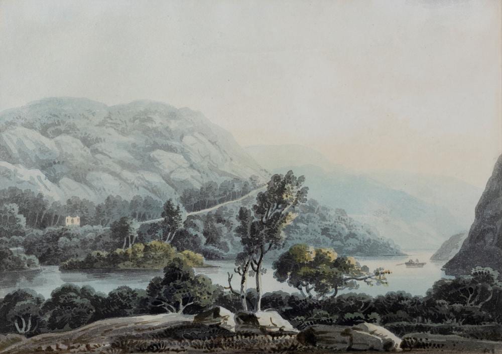 john henry campbell 1757 1828 luggala co wicklow watercolour 21 x 30cm 8 x 11 provenance with the bell gallery belfast label verso with fine art society label verso · Adam's · 2022-09-28 John Henry Campbell comparable auction result: john henry campbell 1757 1828 luggala co wicklow watercolour 21 x 30cm 8 x 11 provenance with the bell gallery belfast label verso with fine art society label verso