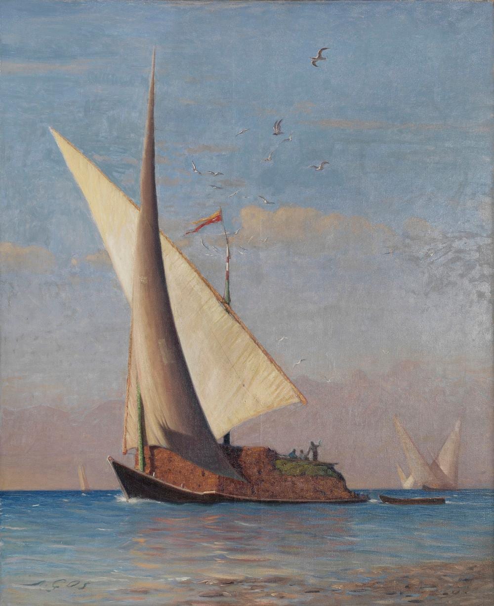 Albert Gos comparable auction result: albert gos 1852 1942 barque du l man huile sur toile sign e 106x88 cm