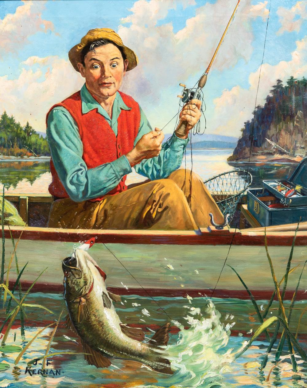 Joseph Kernan comparable auction result: joseph f kernan 1878 1958 bad moment for a tangled line 30 x 24 1 4 in 76 5 x 61 5 cm framed 35 1 4 x 29 3 8 x 1 1 2 in