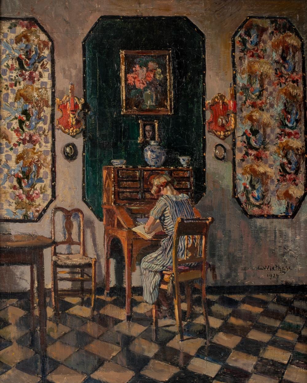 Edgard Wiethase comparable auction result: edgard wiethase 1881 1965 lady at a writing table oil on canvas 39 x 48 cm