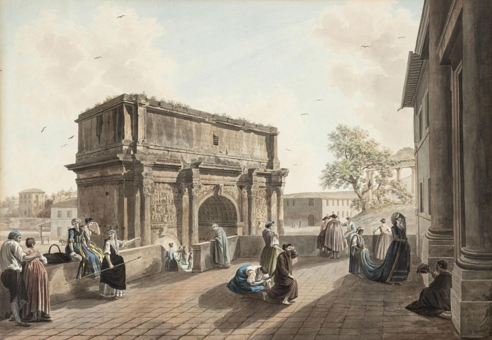 Louis Ducros comparable auction result: abraham louis rodolphe ducros 1748 1810 l arc de septime severe aquarelle et encre sur papier titr e et sign e 49x71 cm vue