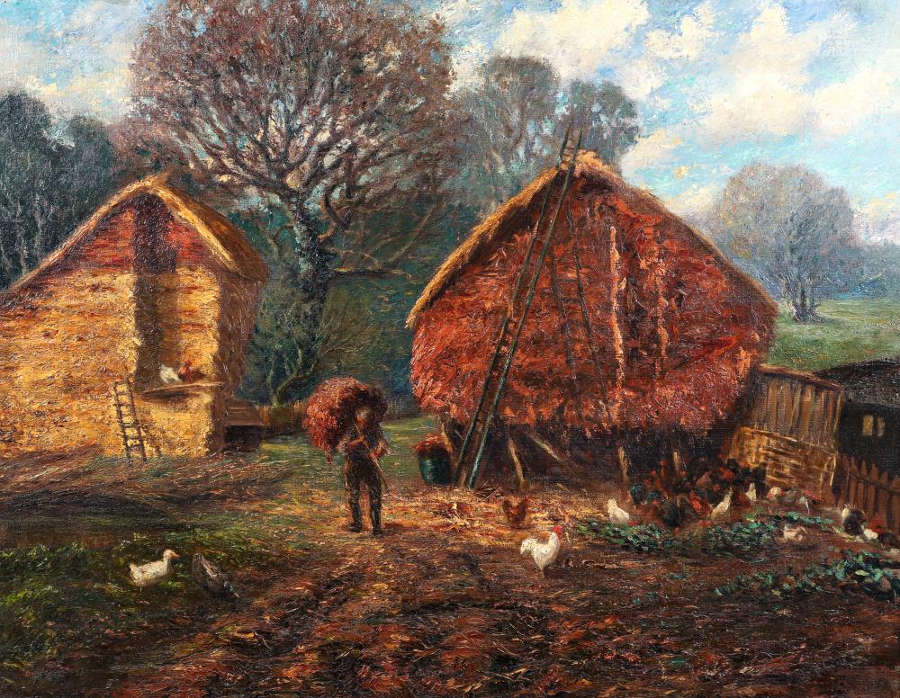 Charles Henry Chapman comparable auction result: charles henry chapman painting barnyard chicken coup