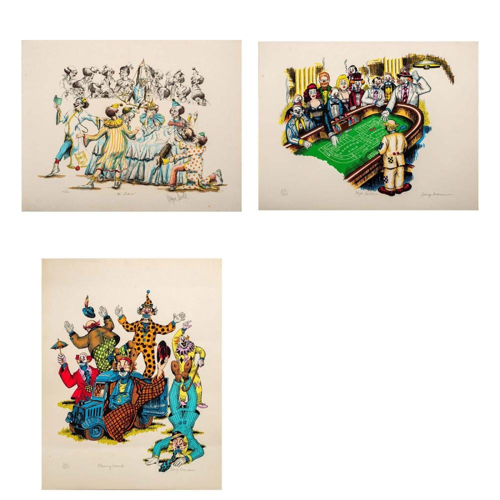 3pc George Crionas and Wayne Howell, Clown Lithograph Prints sold by Lion and Unicorn, lot 30 — auction record photograph