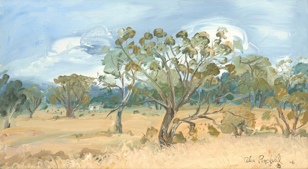 CELIA PERCEVAL (born 1949) Landscape 1976 oil on canvas sold by Leonard Joel, lot 94 — auction record photograph