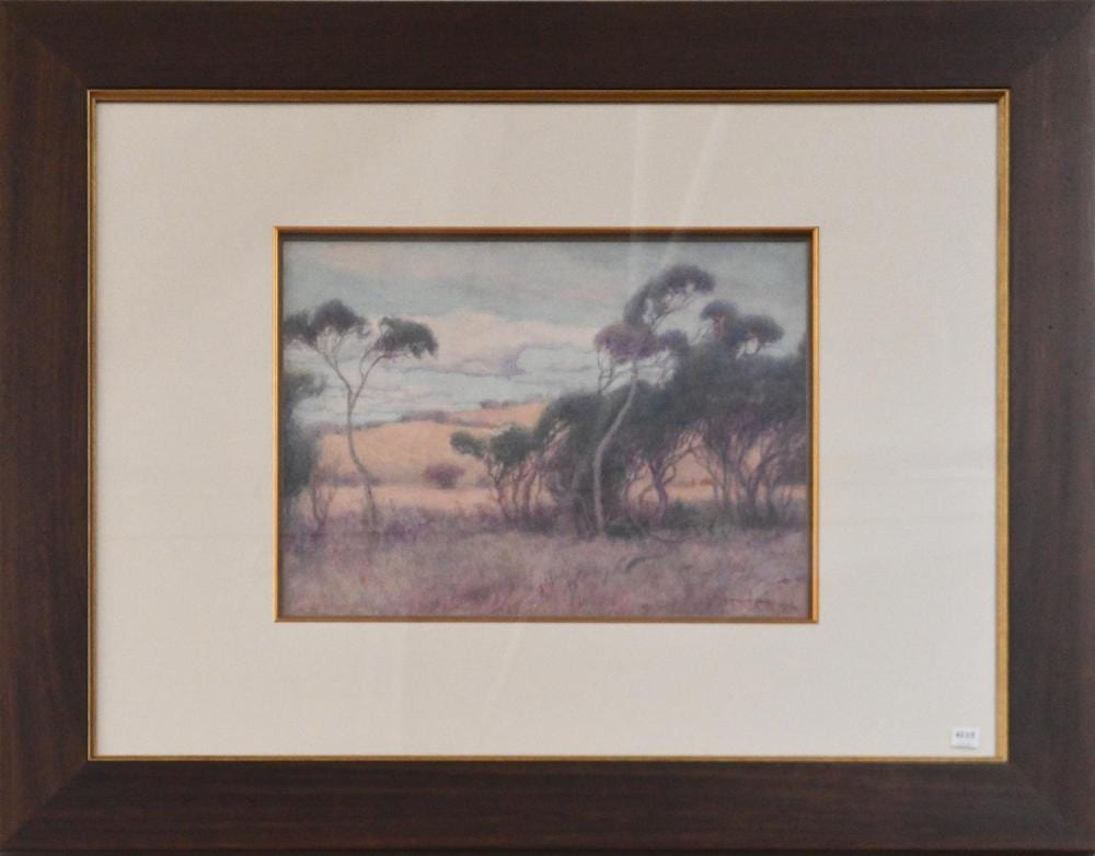 Alexander McClintock comparable auction result: alexander mcclintock landscape 1920 reproduction print 34 x 47cm frame size 78 x 100cm signed and dated