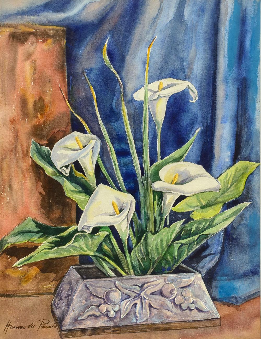 Hannes Du Plessis comparable auction result: hannes du plessis sa 1941 2004 watercolour arum lilies signed 64 x 48