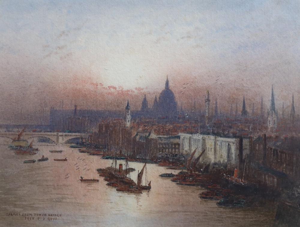 Frederick Edward John Goff comparable auction result: frederick edward john goff 1855 1931 the city of london from tower bridge watercolour 11 5 x 15 5cm