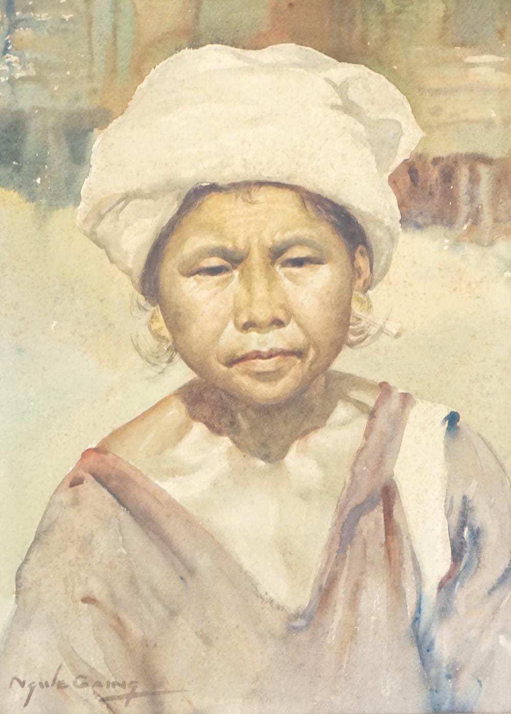 ngwe gaing burmese 1901 1967 portrait of a woman wearing a white hat watercolour on paper 38 x 27cm · Gorringes · 2022-09-27 Ngwe Gaing comparable auction result: ngwe gaing burmese 1901 1967 portrait of a woman wearing a white hat watercolour on paper 38 x 27cm