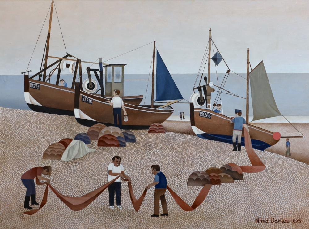Alfred Daniels comparable auction result: alfred daniels 1924 2015 working boats hastings oil on board 59 x 80cm