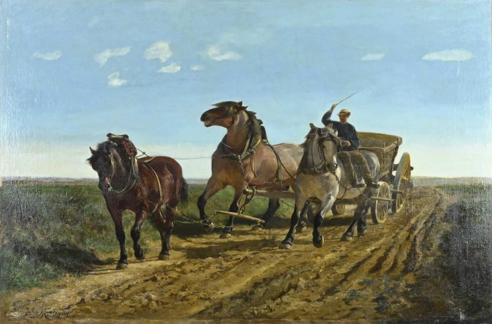 Jules Léon Montigny comparable auction result: jules montigny horse team on a country road
