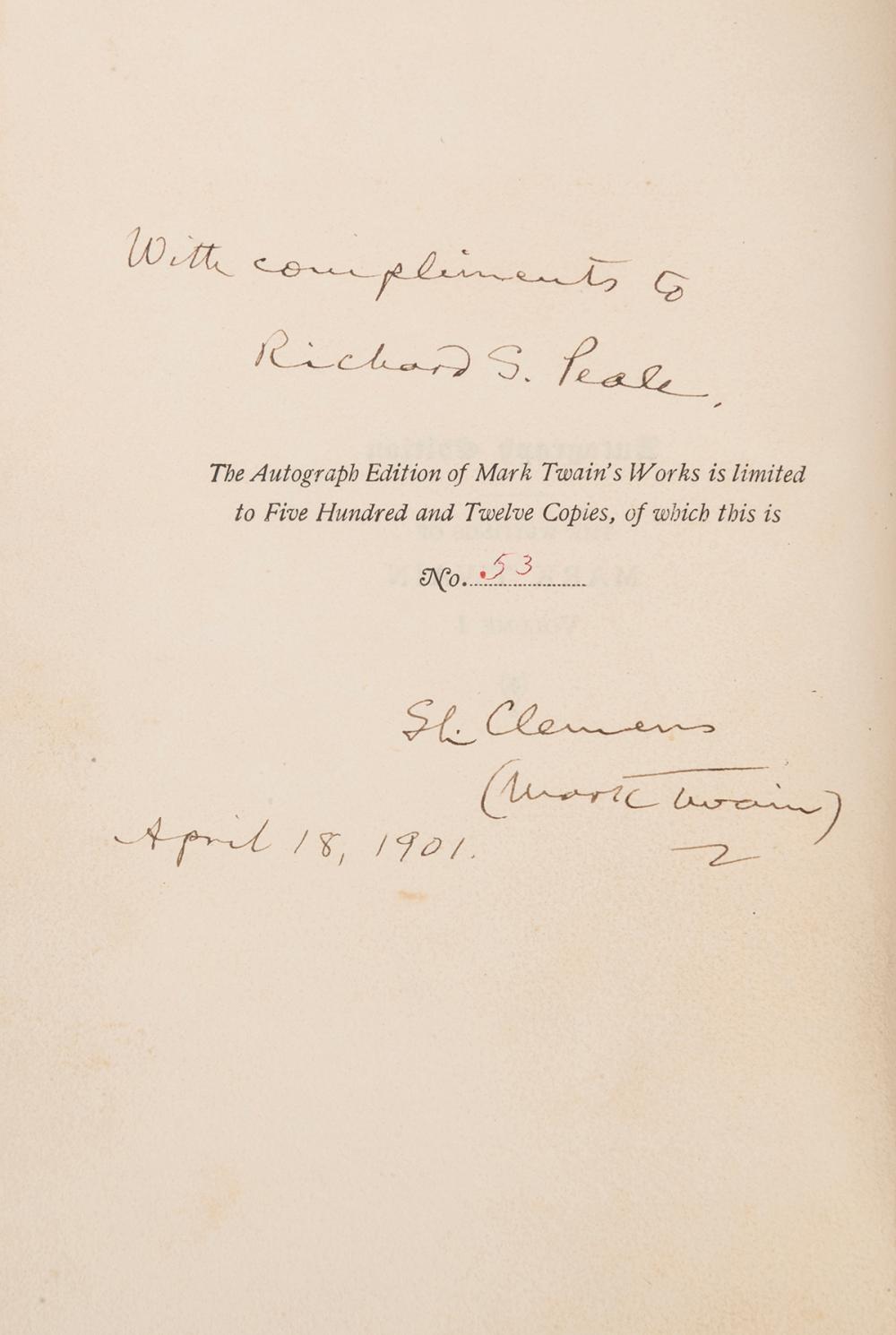 CLEMENS, Samuel Langhorne (“Mark Twain”) (1835–1910). The W... sold by Potter & Potter Auctions Inc., lot 364 — auction record photograph