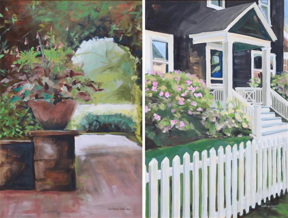 carol horgan lesher american b 1962 pa artist 2 paintings still life and front garden oil on canvas signed carol horgan leshe · William Bunch Auctions & Appraisals · 2022-10-10 Carol Horgan Lesher comparable auction result: carol horgan lesher american b 1962 pa artist 2 paintings still life and front garden oil on canvas signed carol horgan leshe