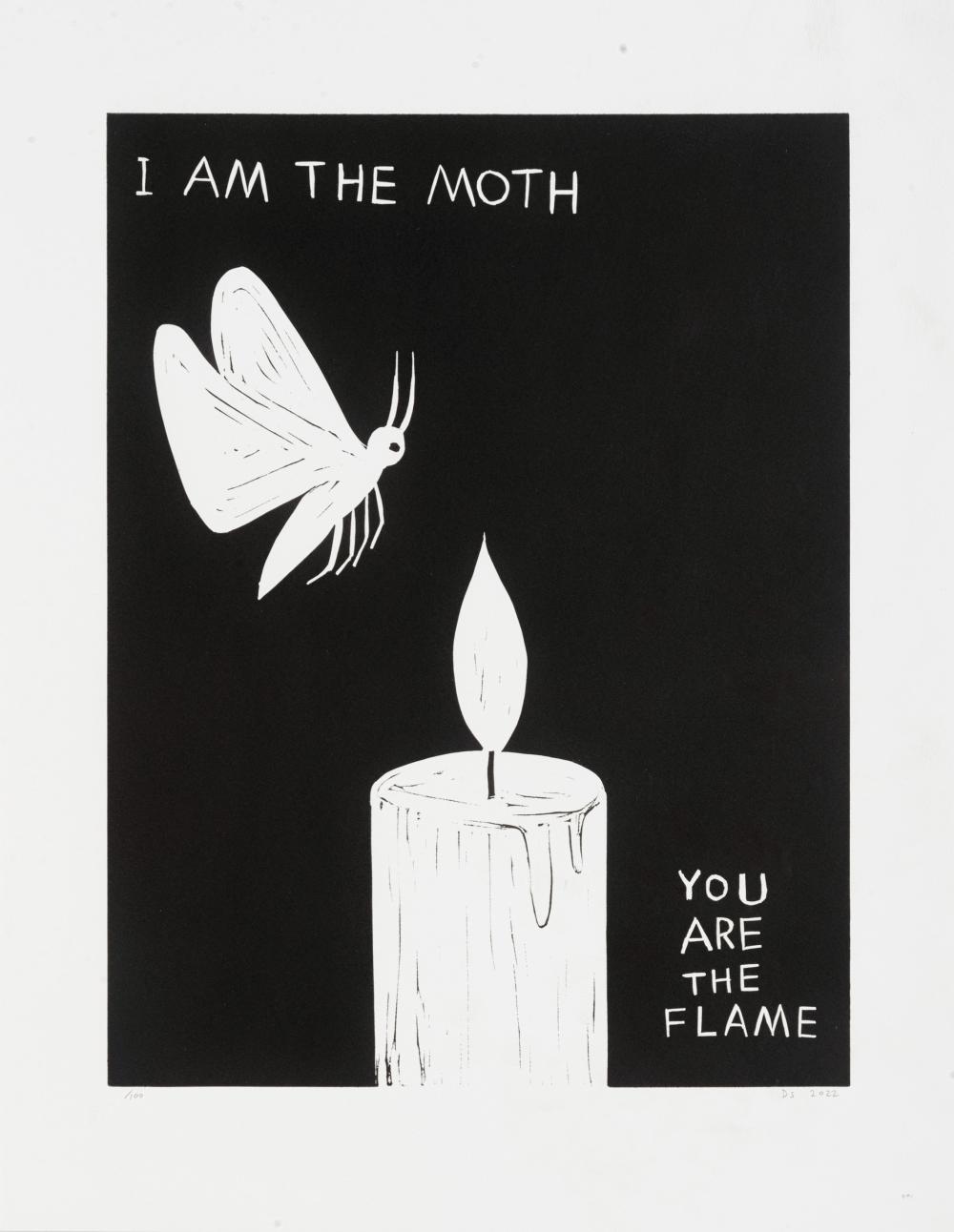 David Shrigley (British 1968-), 'I Am The Moth You Are The Flame', 2022 sold by Tate Ward Auctions, lot 47 — auction record photograph