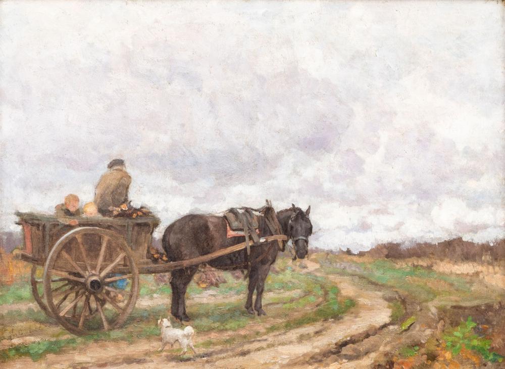 Florent Nicolas Crabeels comparable auction result: florent nicolas crabeels 1829 1896 vader met kinderen in boerenkar