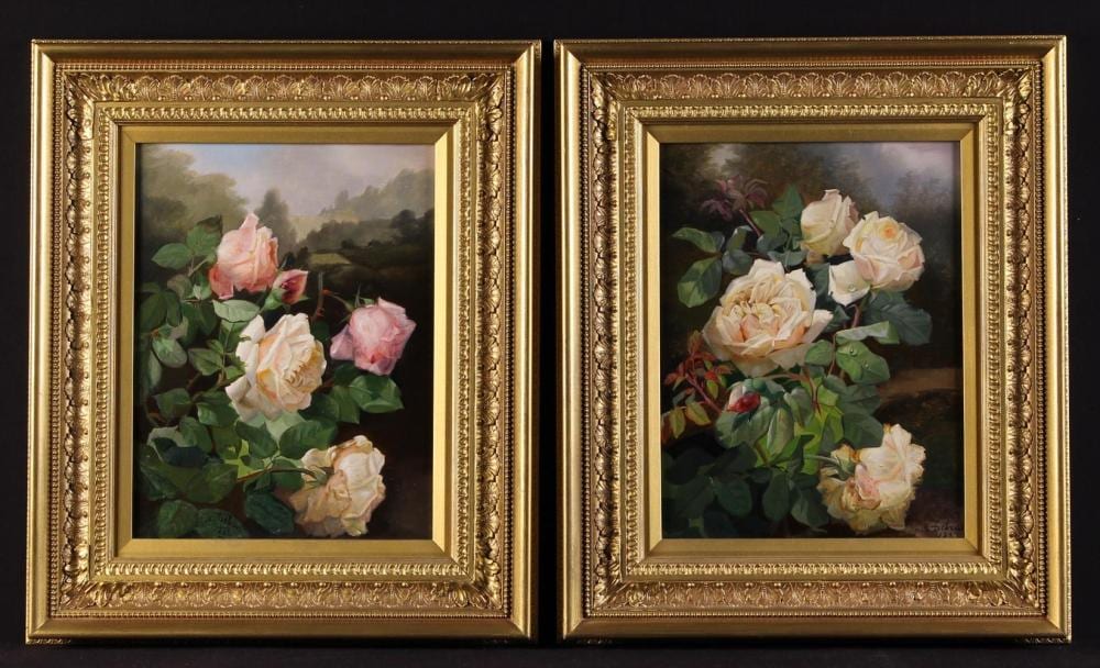 Alexandre (1843) Debrus comparable auction result: alexandre debrus 1843 1905 french a pair of oils on canvas apricot and pink roses both signed a
