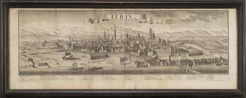 Geremia Wolff View of Turin Impressed in Augsburg in 1731 by Georg Balthasar Probst (1673 - 1748), heir of Jeremiah Wolff (1663 - 1724) from a drawing by Friedrich Bernhard Werner (1690 - 1778) Etching on laid paper mm 1003x348 impression ... sold by Il Ponte Auction House, lot 656 — auction record photograph