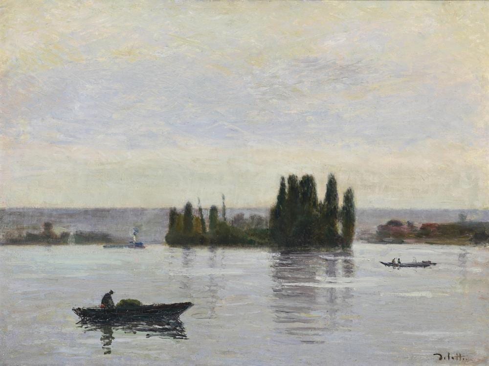 Joseph Delattre comparable auction result: joseph delattre french 1858 1912 boats on a river landscape