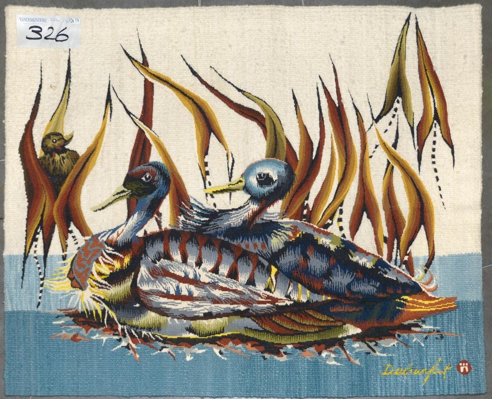 Edmond Dubrunfaut comparable auction result: tapisserie canards tapisserie en laine sign en bas droite dubrunfaut et dat au dos 1995 l