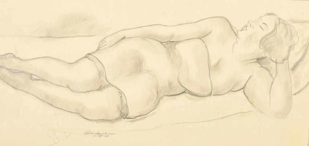 Fred Gardner comparable auction result: fred gardner 1880 1952 american a pencil study of a resting female signed and dated 1 15 28 label verso w