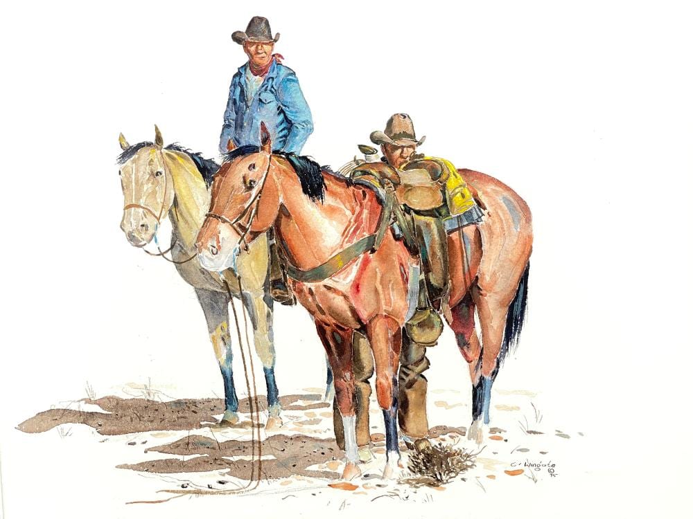 Curtis Wingate comparable auction result: curtis wingate saddling up watercolor on paper
