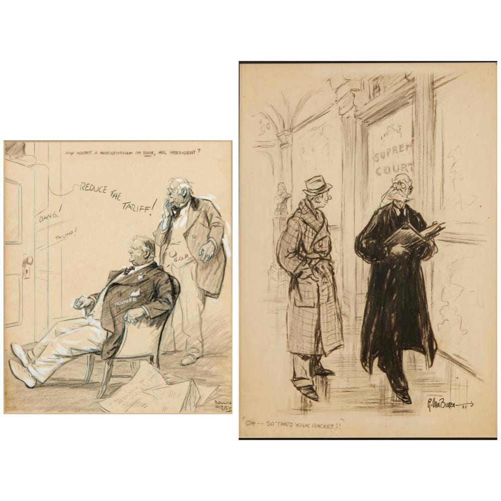 Raeburn VanBuren comparable auction result: 2 early 20th c original editorial cartoons