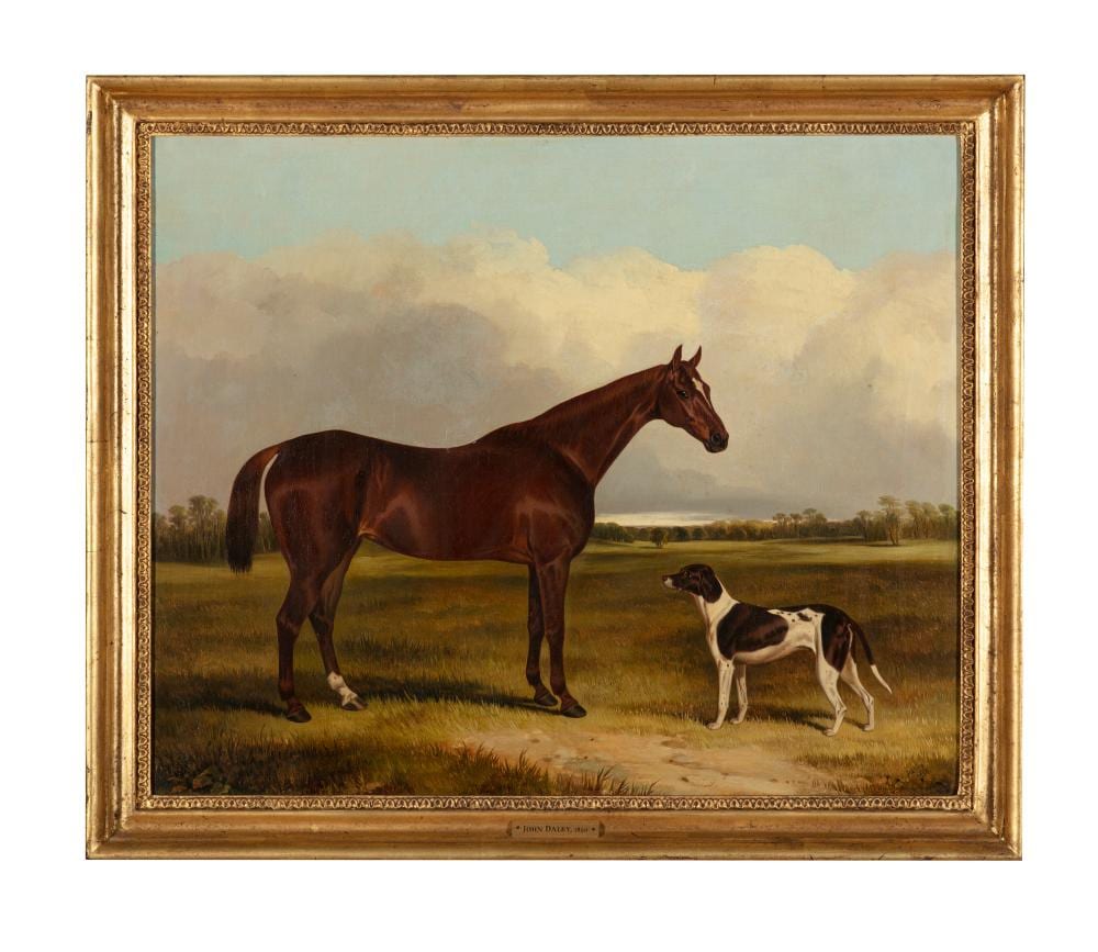 John Dalby comparable auction result: john dalby 1810 1865 a racehorse and hound in landscape oil on canvas 50 x 60cm signed and dated 1850