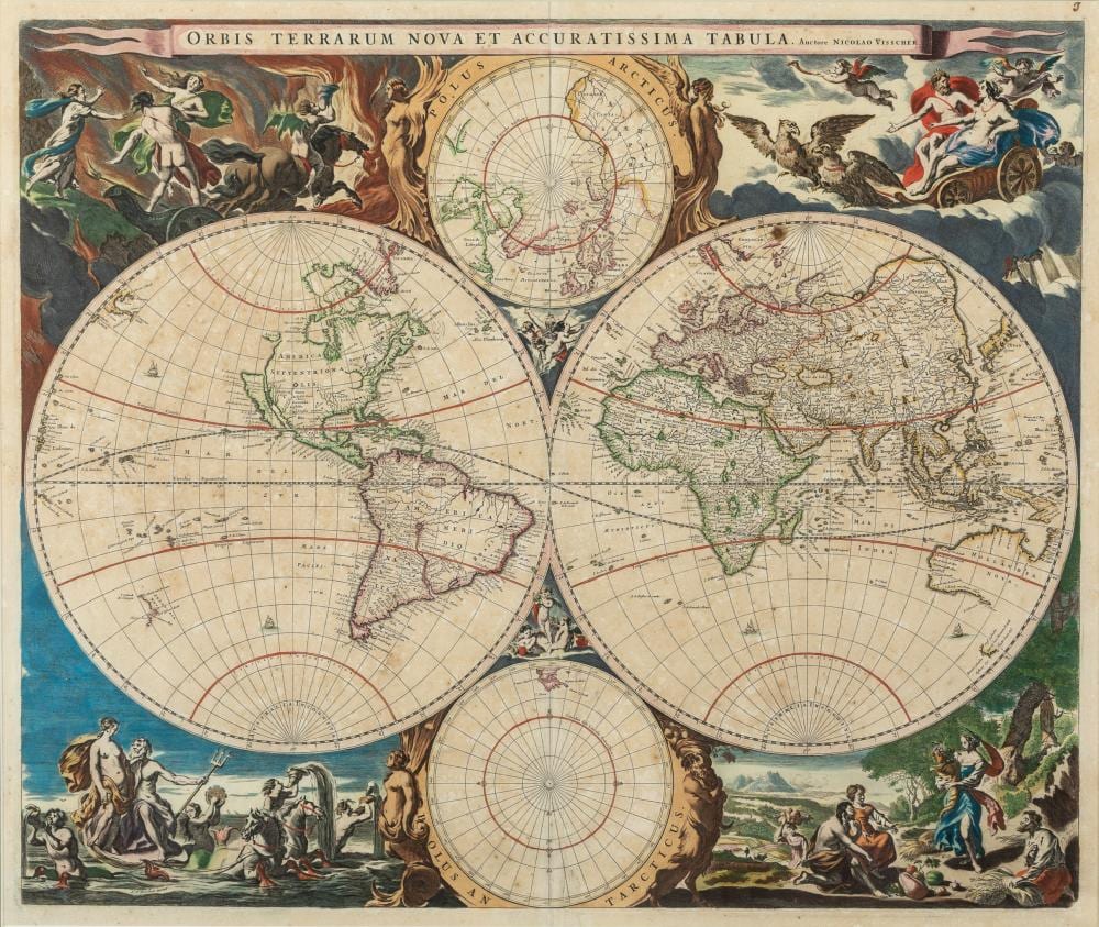 Nicolas Visscher comparable auction result: nicolas visscher 1550 1612 double hemisphere map