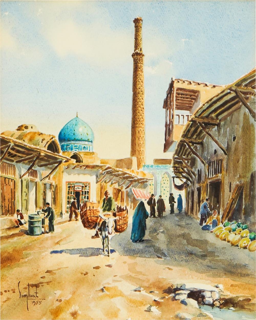 Sumbat Der Kiureghian comparable auction result: sumbat der kiureghian 1913 1999 persian market scene