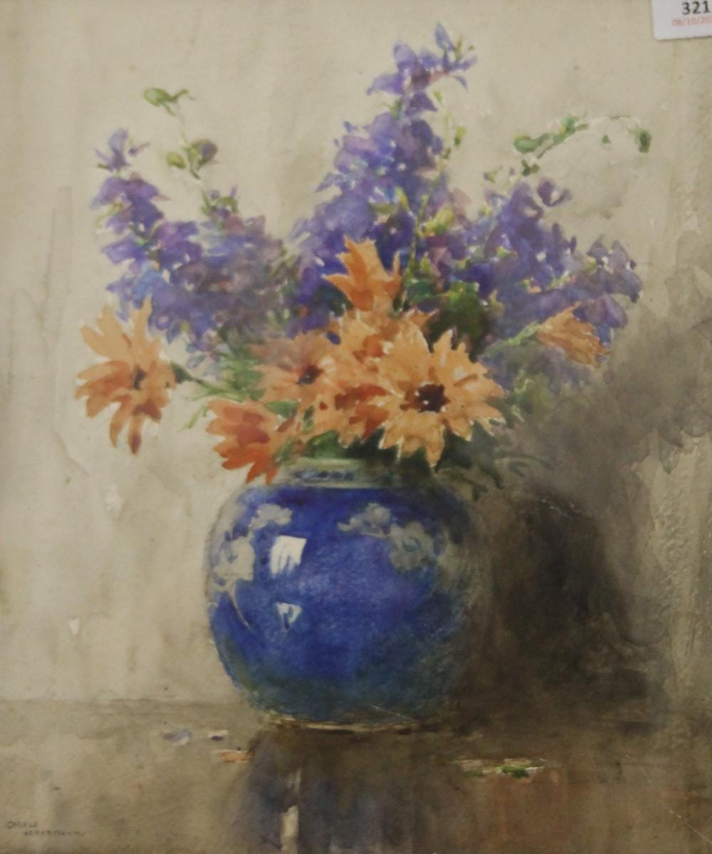 Gerald Ackermann comparable auction result: gerald ackermann 1876 1960 still life watercolour framed and glazed 3