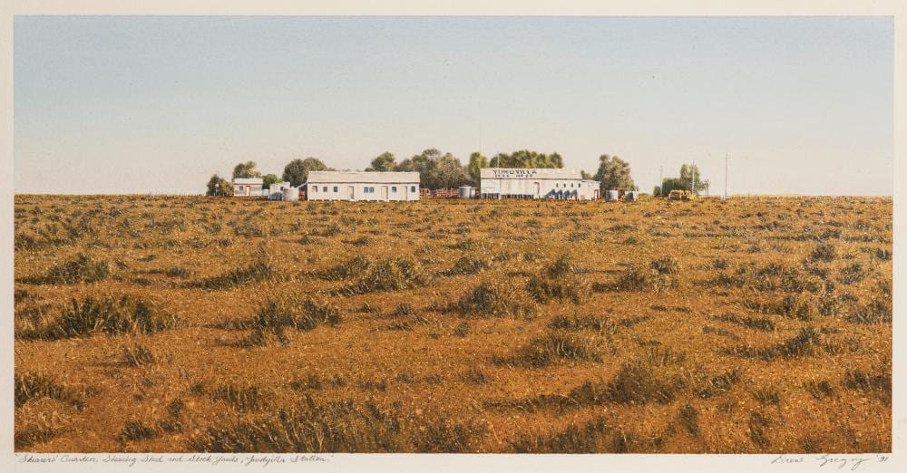Drew Gregory comparable auction result: drew gregory born 1947 shearer s quarters shearing shed and stockyards yurdyilla station 1991