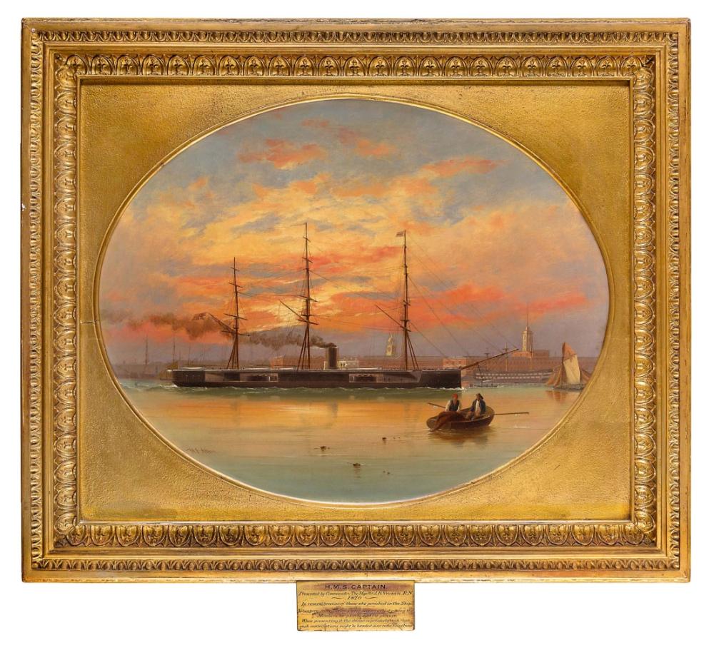 William Edward Atkins comparable auction result: william edward atkins british 1842 1910 h m s captain under steam off portsmouth at dusk