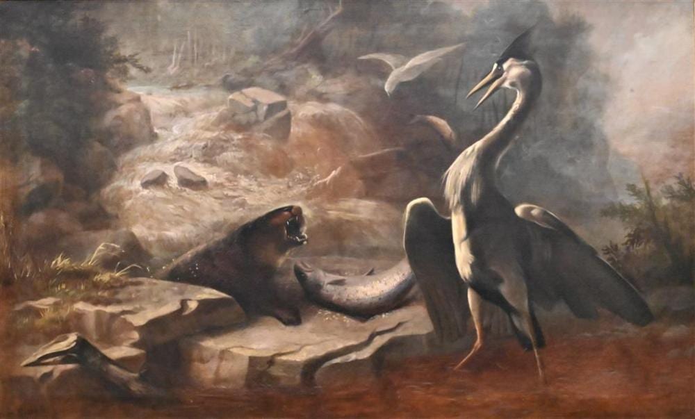 John Bucknell Russell comparable auction result: john bucknell russell 1820 1893 oil on canvas otter challenging crane for a salmon signed lower left john russell 36 x 57