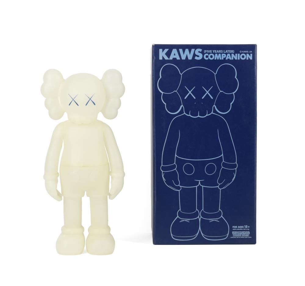KAWS (born 1974) Five Years Later Companion (Glow in the Dark), 2004 (This work is from the edition of 500 and housed in the original Medicom packaging) sold by Bonhams, lot 80 — auction record photograph