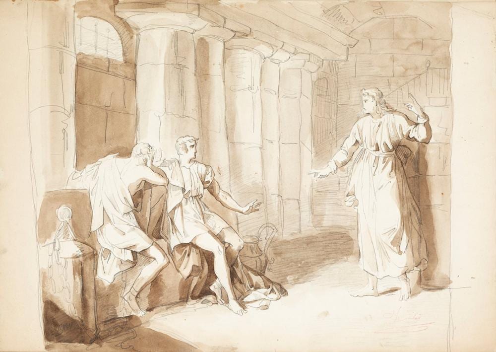 Eduardo Rosales comparable auction result: eduardo rosales gallinas madrid 1836 1873 new testament sketch pencil drawing and gouache on paper signed in the lower right corner