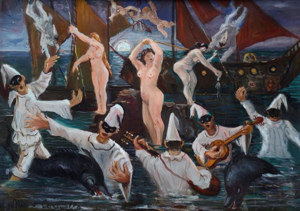 Mario Cortiello comparable auction result: mario cortiello napoli 1907 1982 pulcinella e venere 1960