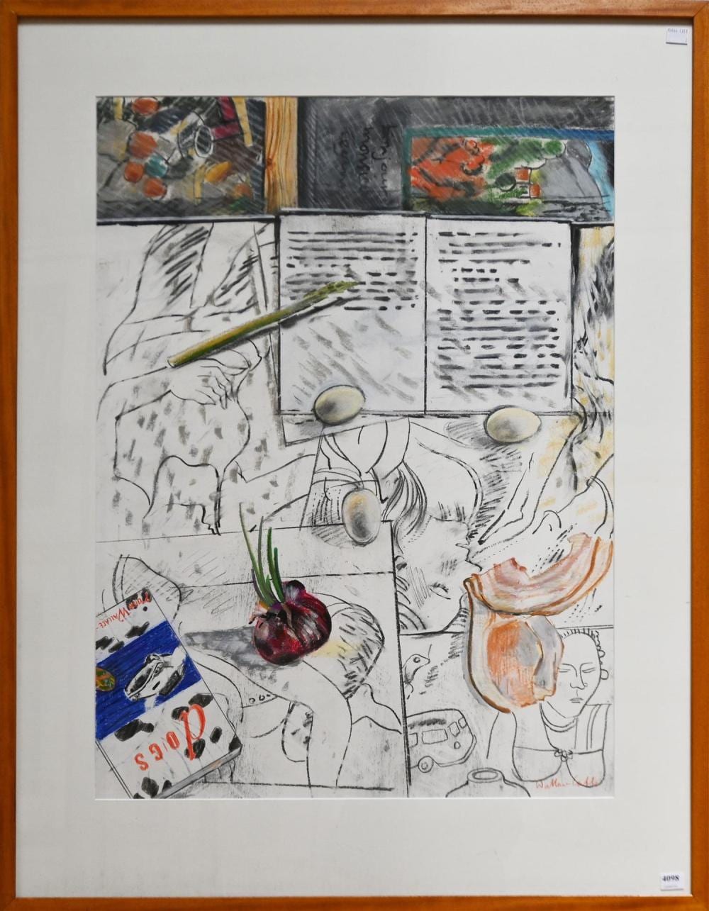 Robin Wallace-Crabbe comparable auction result: robin wallace crabbe bacon and eggs conte and charcoal on paper signed lower right 75 x 55cm frame size 98 x 76cm provenan